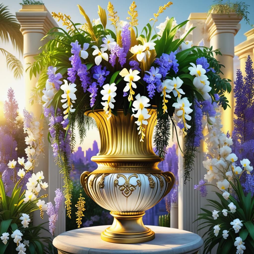 Hanging Gardens of Babylon: Hyperrealistic Golden Hour