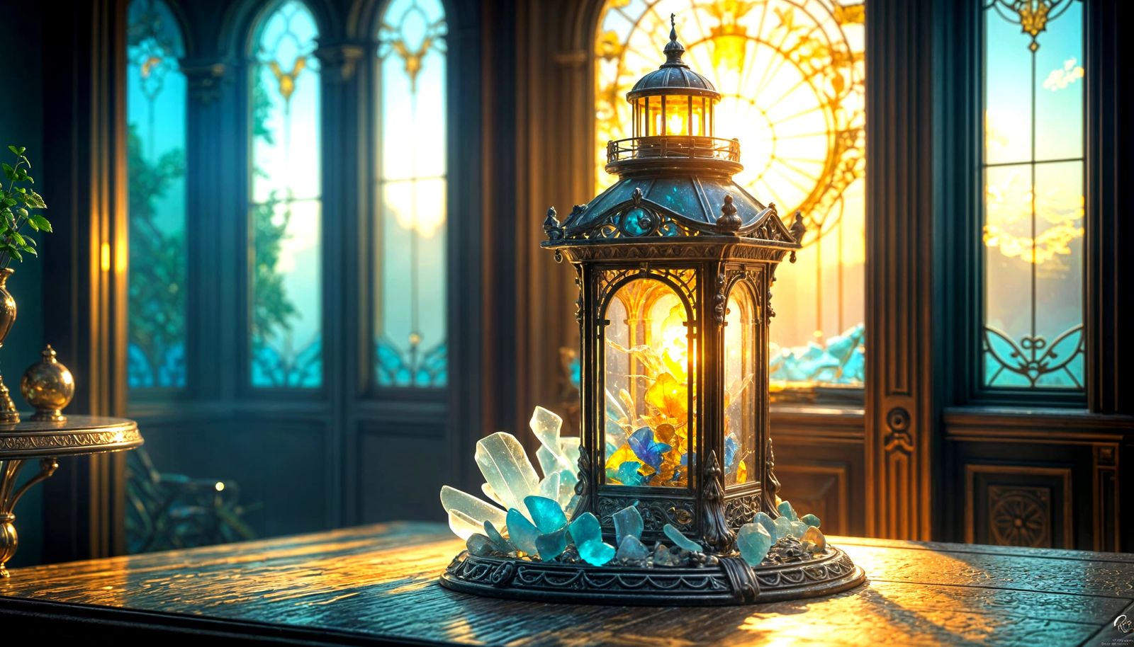 Glowing Sea Glass Lighthouse in Golden October