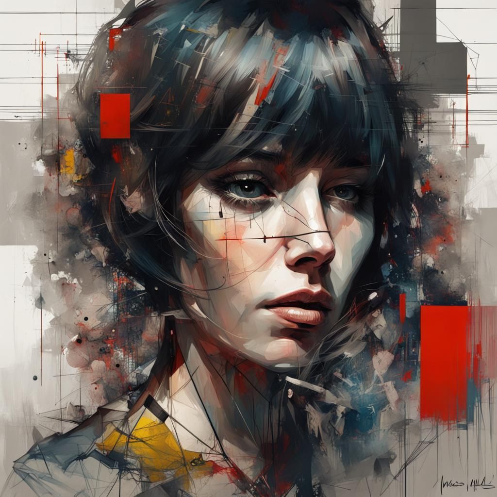 Abstract Portrait in Mondrian Style