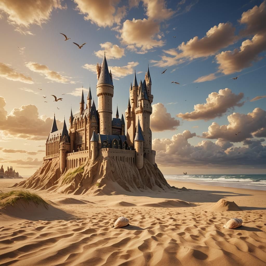 Majestic Sandcastle: Hogwarts Fantasy Architecture