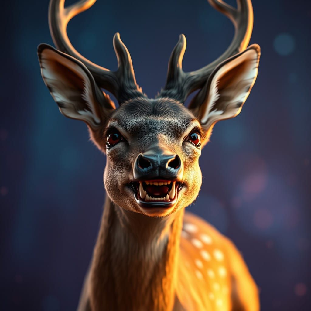 Mystical Fawn Unleashes Menacing Snarl in Dreamlike Environm...