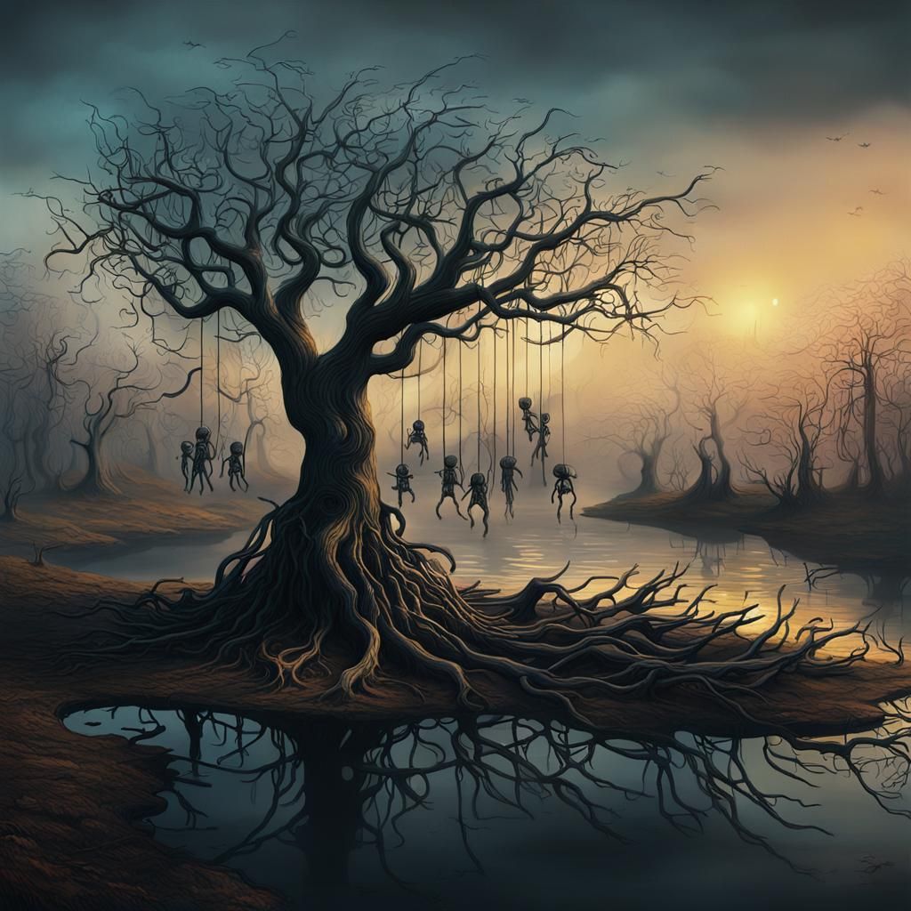 Creepy Surrealist Island of Hanging Babies