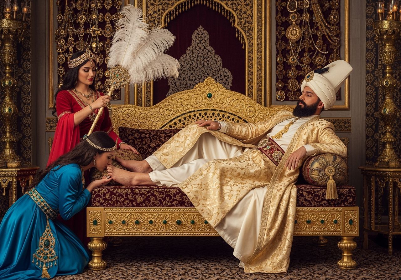 Ottoman Sultan in Opulent Throne Room