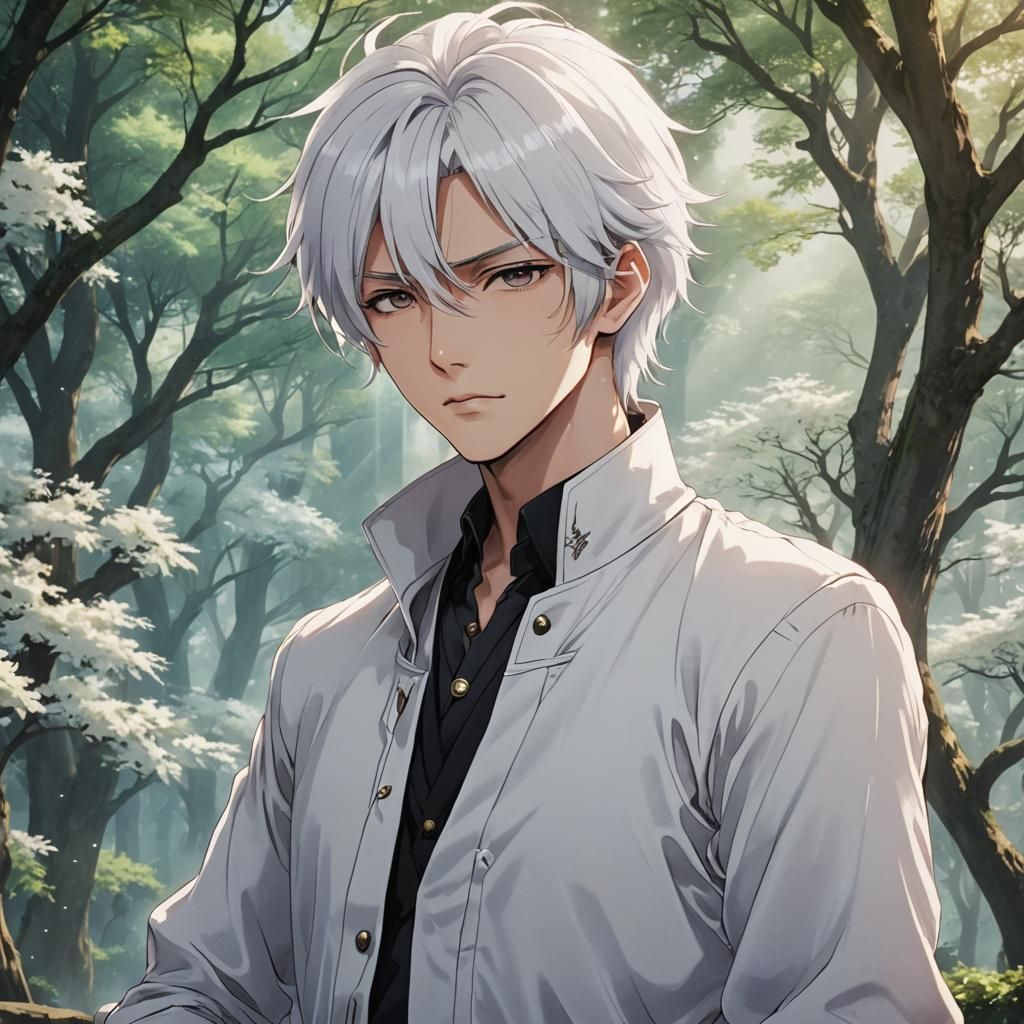 Serene Anime Man in Ethereal Scene