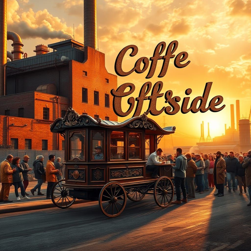 Hyperrealistic Coffee Wagon Scene at Sunrise