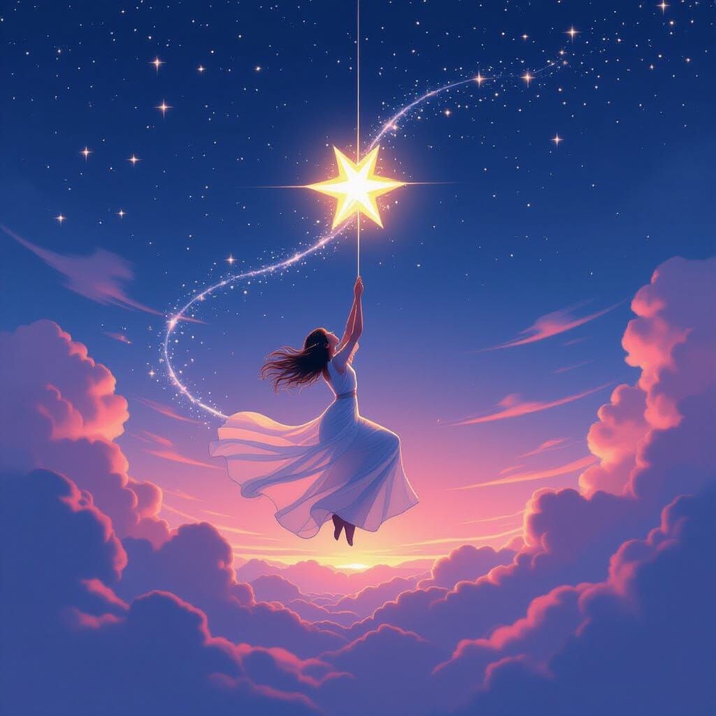 Swinging Silhouette Amidst Stardust and Starry Sky