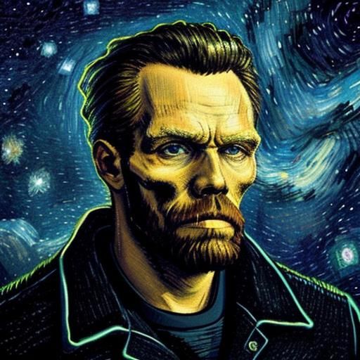 Skull with Starry Night Background in Synthwave Style