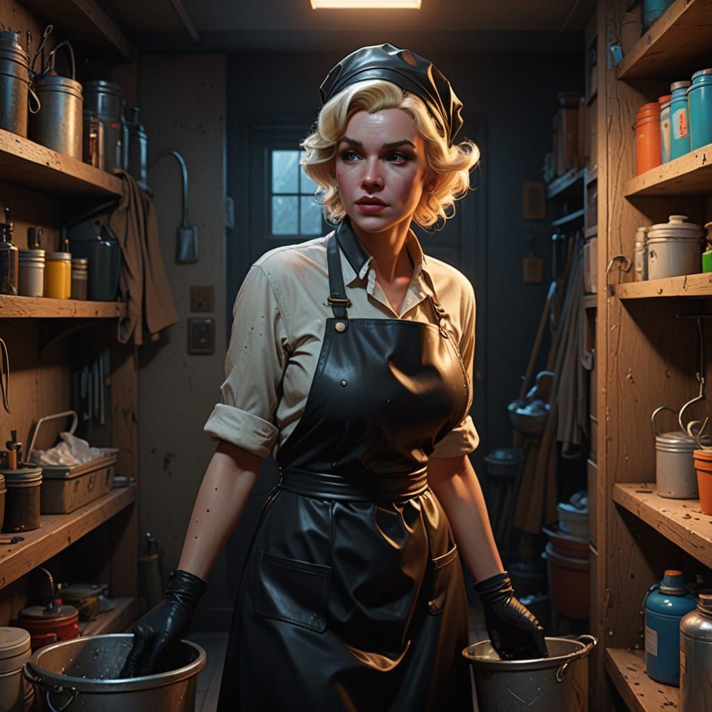 Marilyn as a Tired Charwoman in a Humble Cleaning Closet