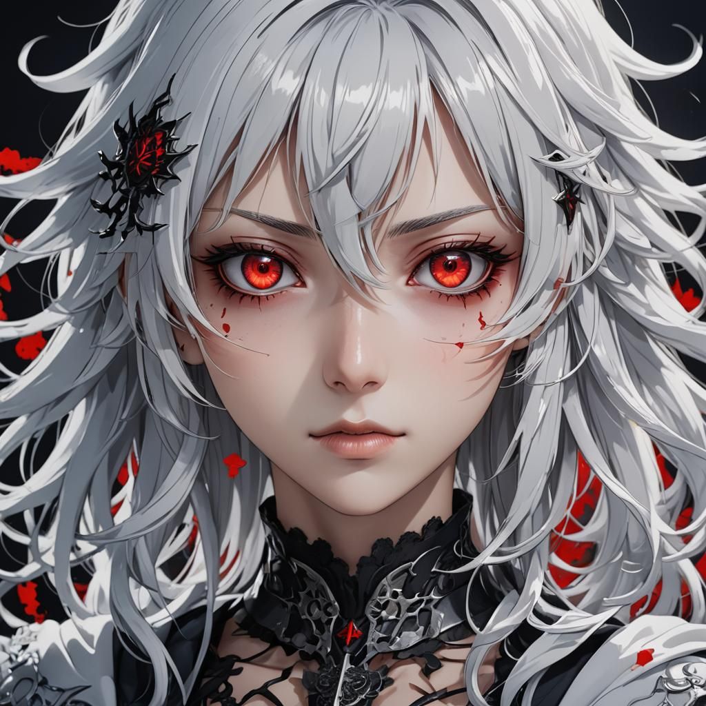 Elegant Anime Girl with White Hair and Red Eyes