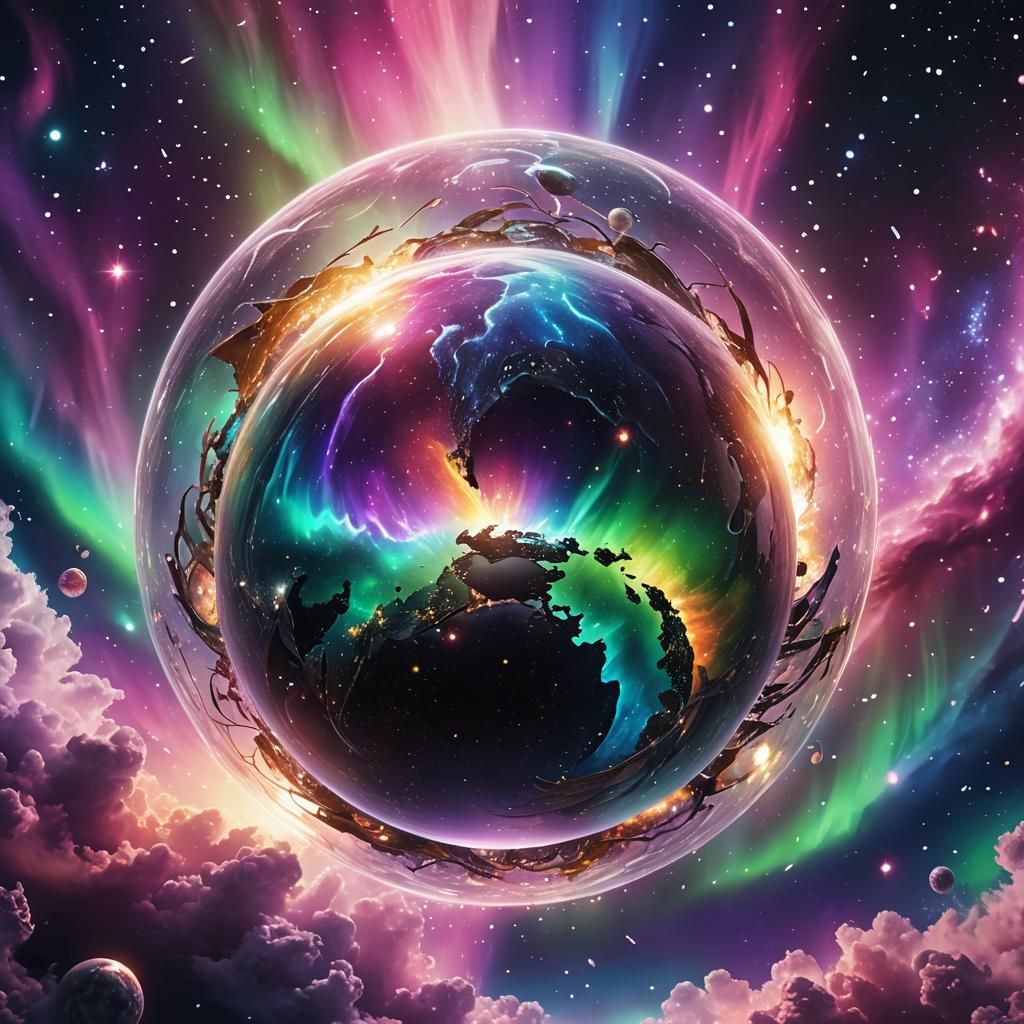 Iridescent Celestial Sphere with Aurora Borealis Lights