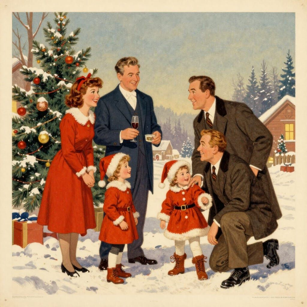 Vintage 1940s USA Family Winter Holiday Poster