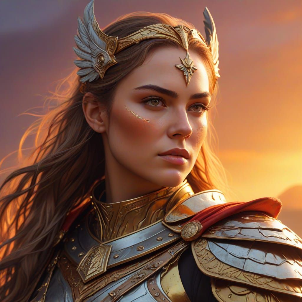 Valkyrie Warrior Woman in Vibrant Oil Painting