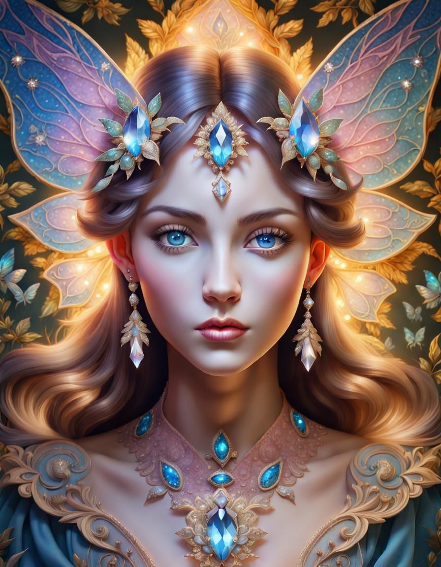 Bejeweled Fairy Portrait in Aubusson Tapestry Style