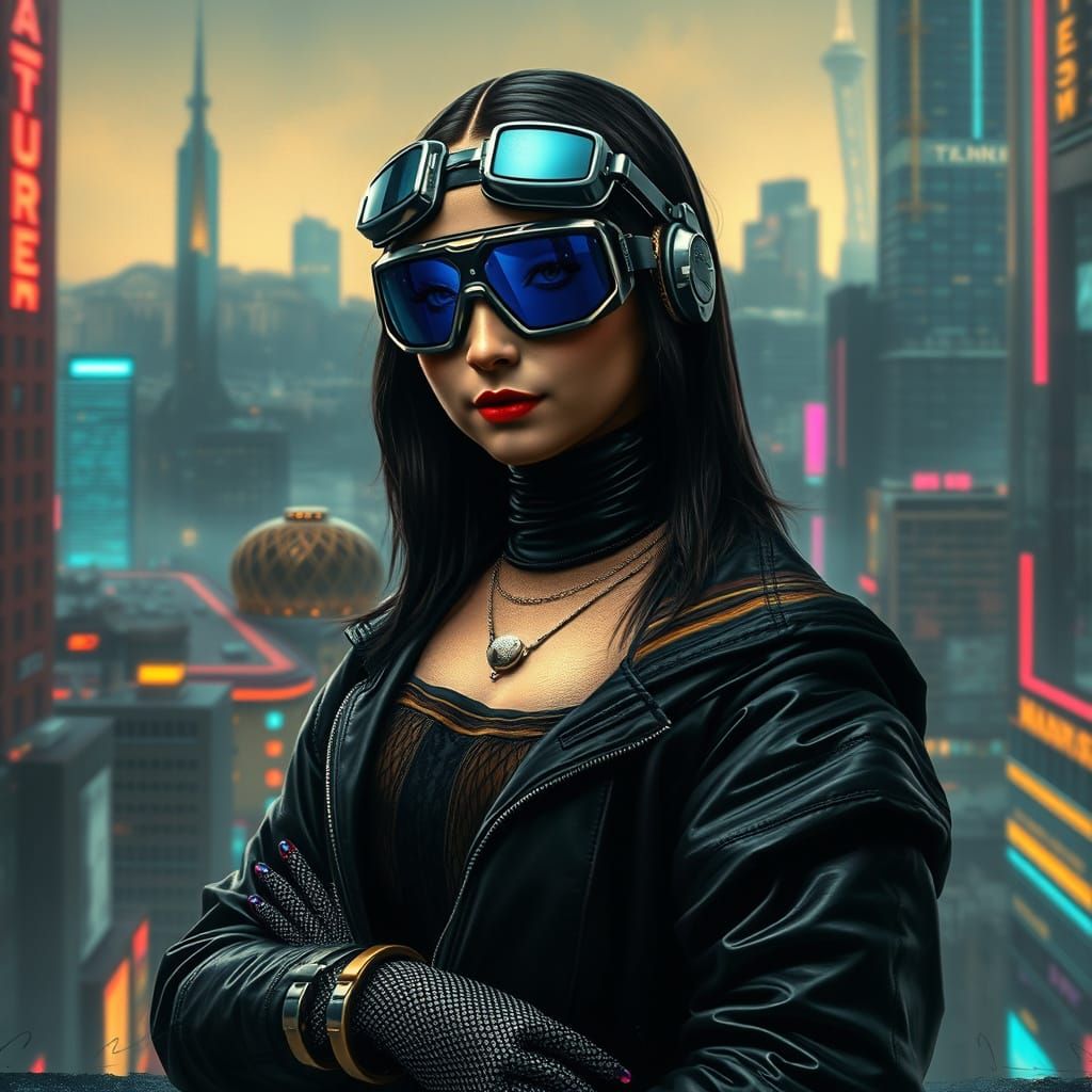 Cyberpunk Mona Lisa: Neon City Rebel