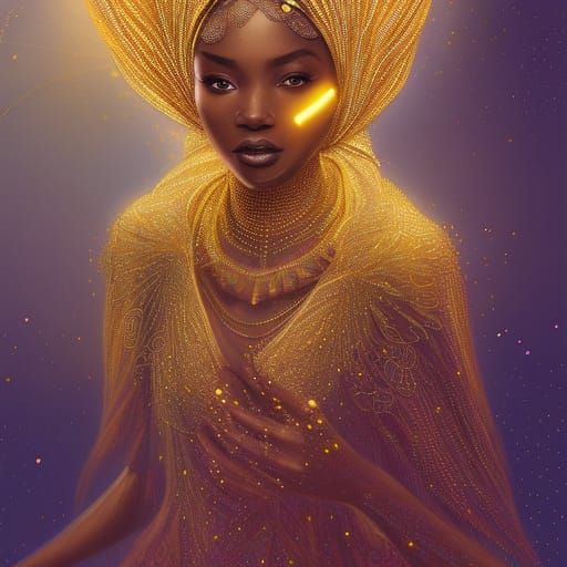 Elegant African Woman in Gold Burka Digital Art