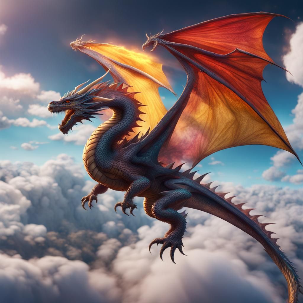 Prismatic Dragon Soaring in the Clouds