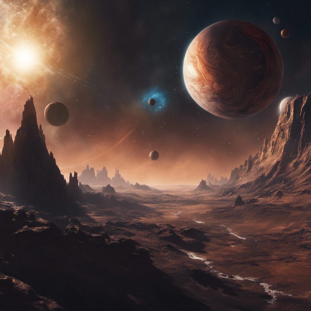 Alien Solar System with Asteroid Moons: Detailed Matte Paint...