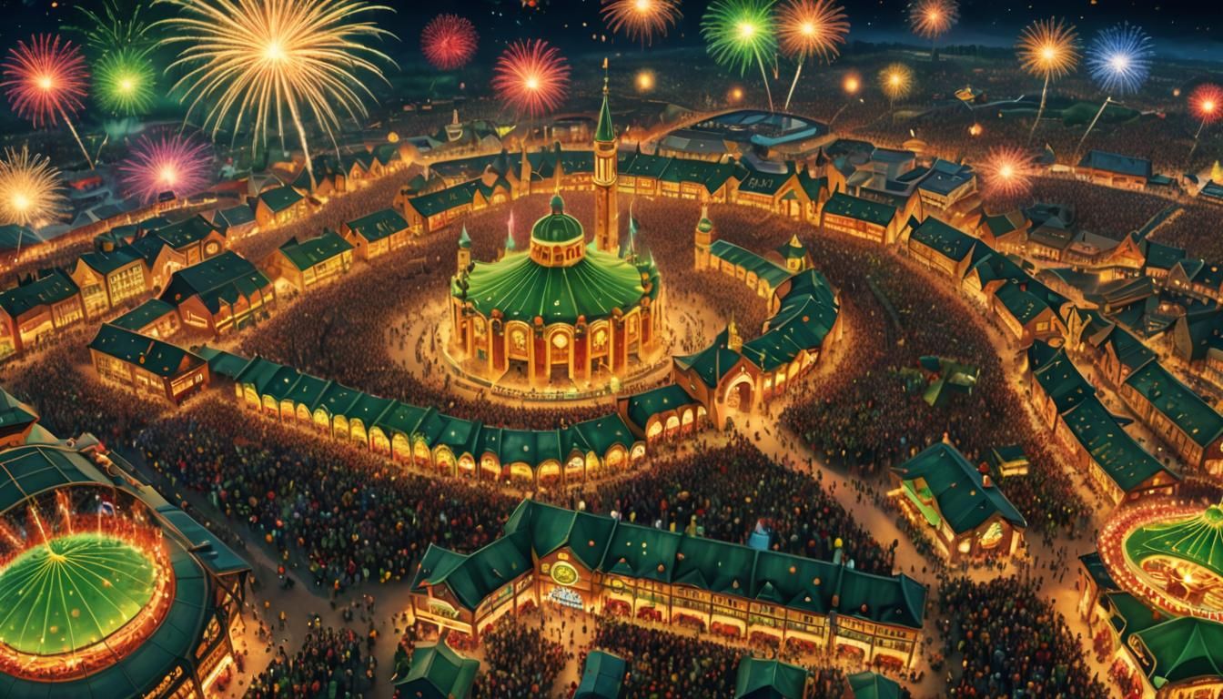 Oktoberfest Fireworks Display in Fractal Art Style