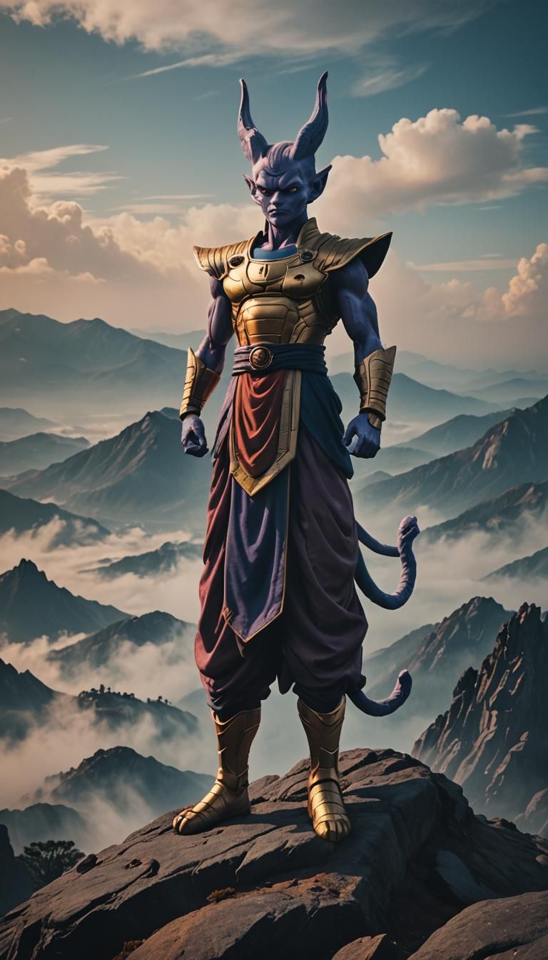Beerus on Desolate Peak: Cinematic Film Still