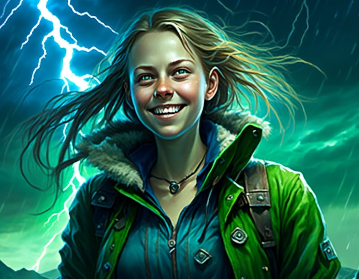Eldritch Horror Girl in Lightning Storm Scene