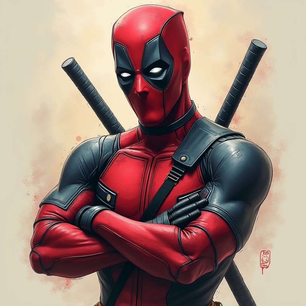 Deadpool Tattoo Design in Light Tones and Linework