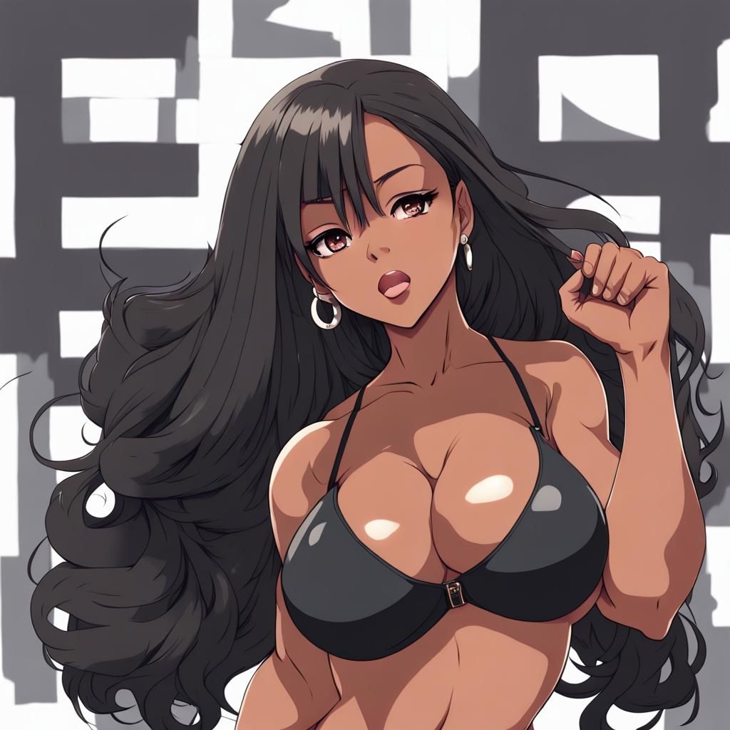 Anime-Style Portrait of a Curvy Black Woman