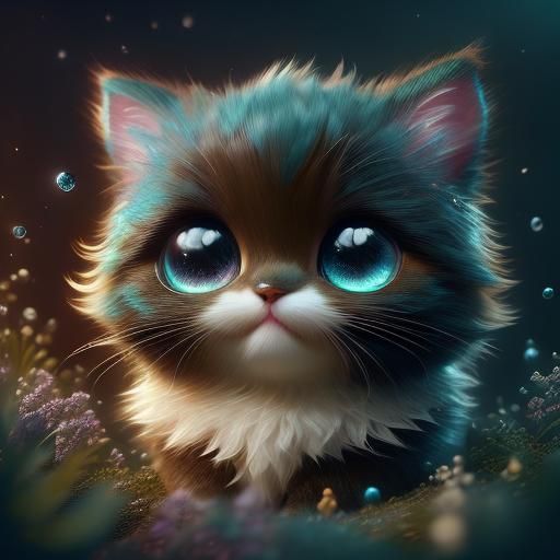 Adorable Glossy Cat in Detailed Fantasy Style