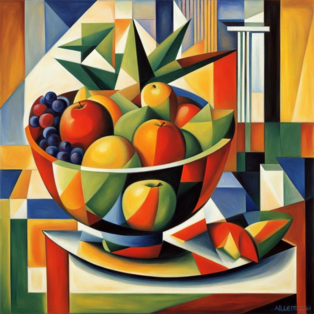 Cubist Fruit Bowl Still Life in Abstract Style