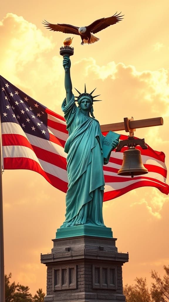 Realistic American Independence Day Scene with Iconic Symbol...