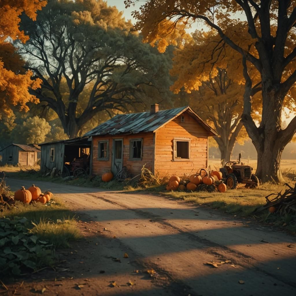 Spooky Sunrise: Halloween Shack on Country Road