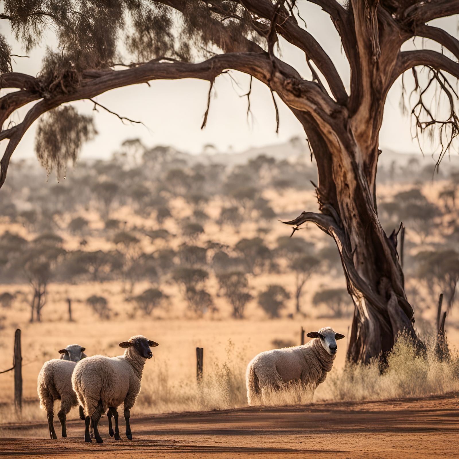 Australian Outback Sheep Under Gumtree, Natural Lighting