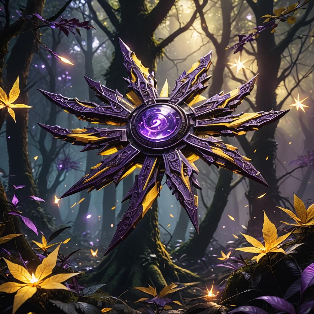 Marvelous Shuriken in Mystical Forest, Digital Art