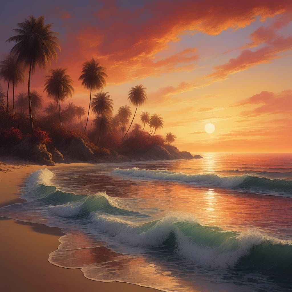 Vibrant Sunset Serenade on Golden Beach