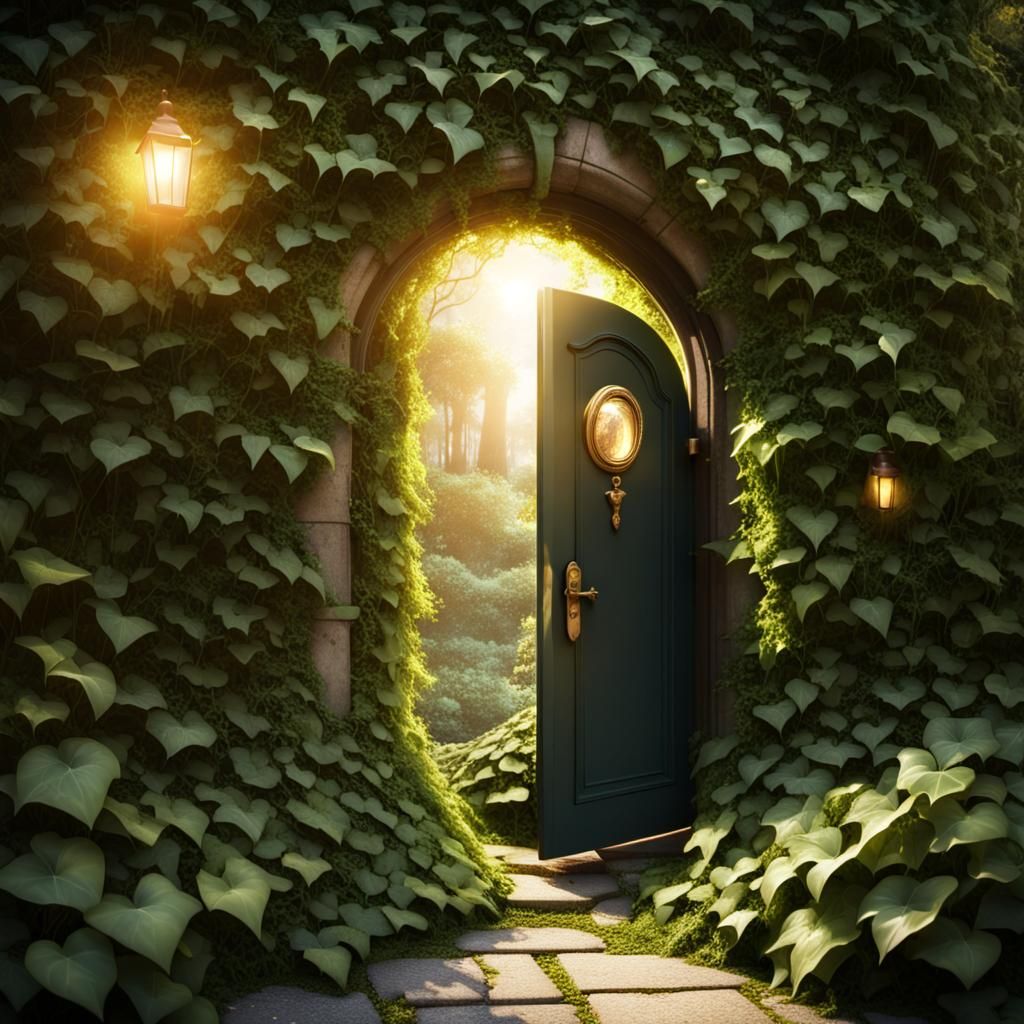 Secret Garden Door with Golden Light, 8k