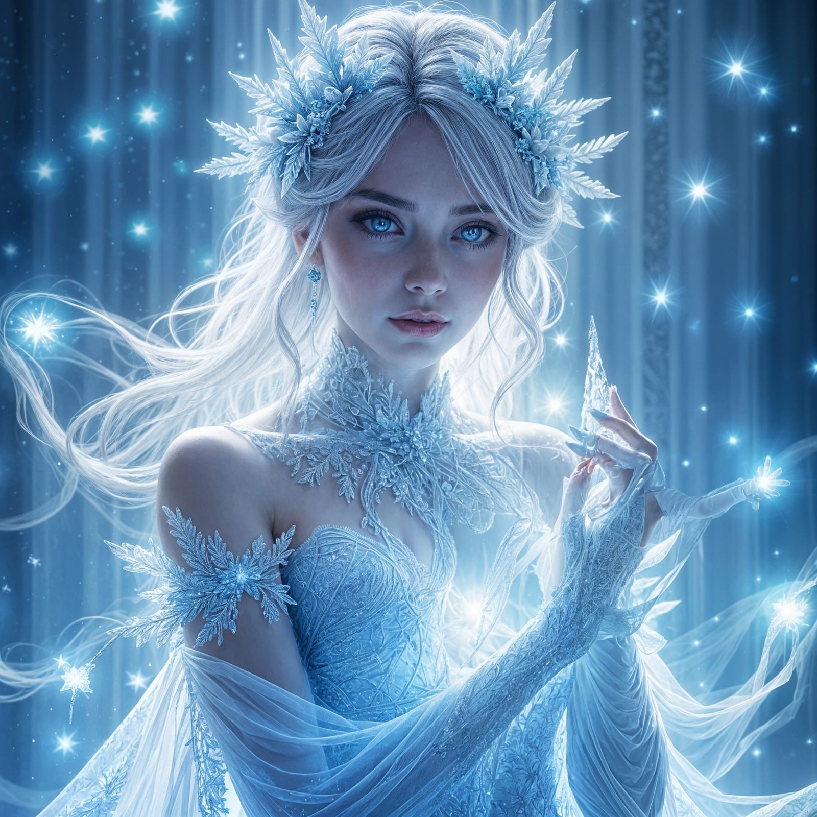 Ethereal Fantasy Woman in Winter Wonderland