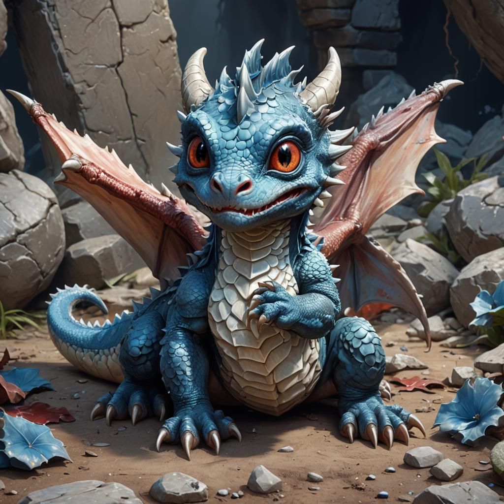 Adorable Sleepy Baby Dragon Digital Illustration