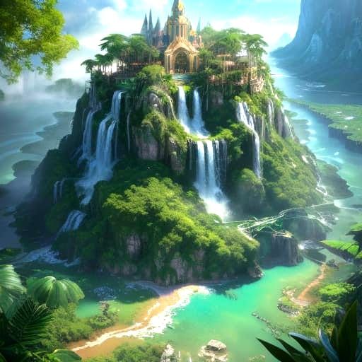 Floating Island Sanctuary: Hyperrealistic Matte Painting