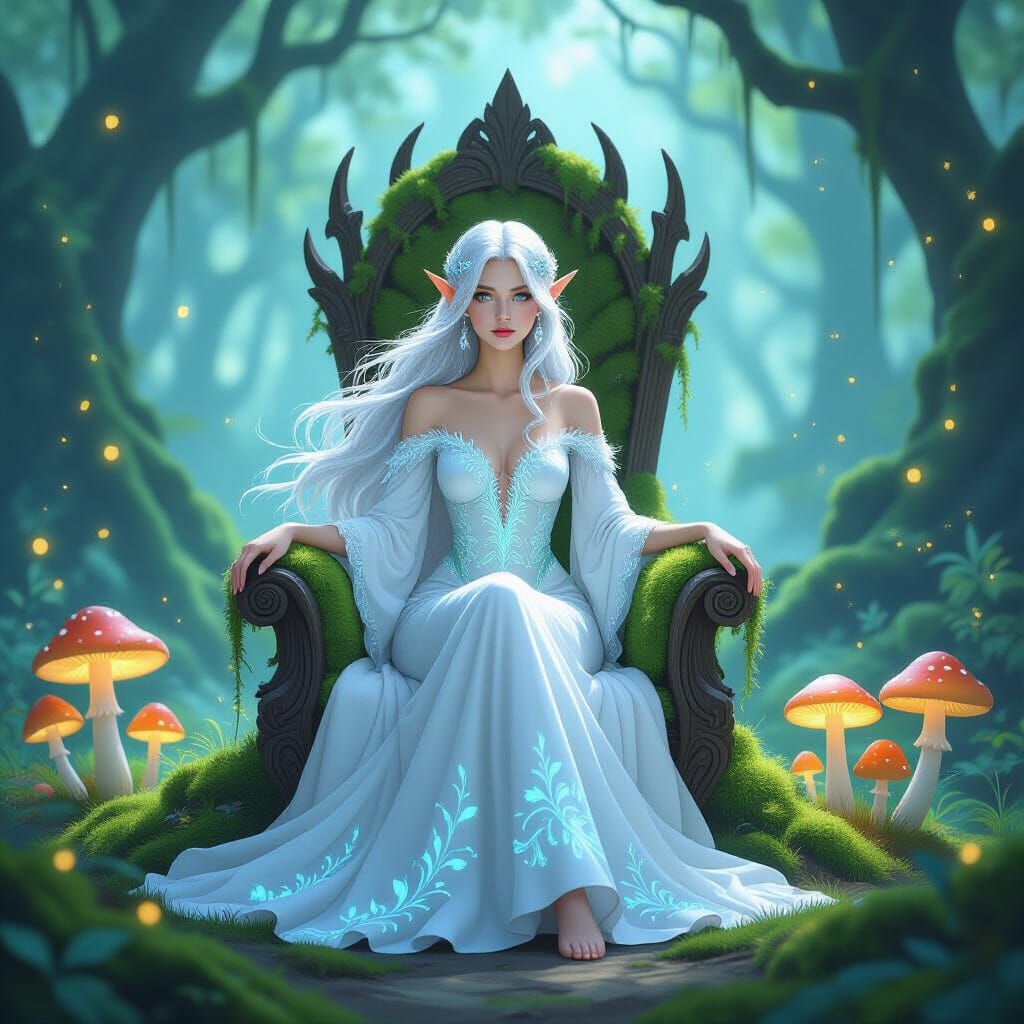 Enchanted Elf Queen in Watercolor Forest