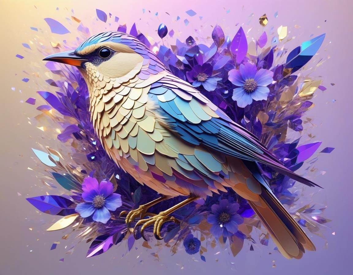 Arrogant Ultraviolet Bird in Ethereal Glitchcore Style