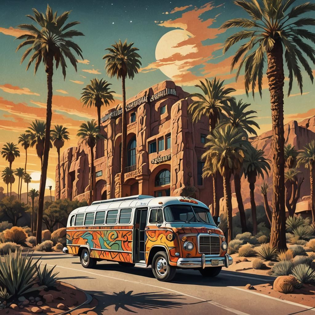 Psychedelic Band at Hotel California: Retro Travel Poster