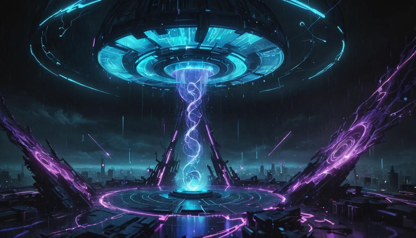 Cyberpunk Globe with Runes and Streaming Digital Code