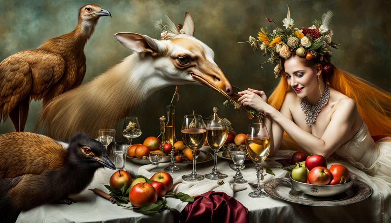 Surreal Restaurant Scene with Exotic Aliens, Professional Ph...