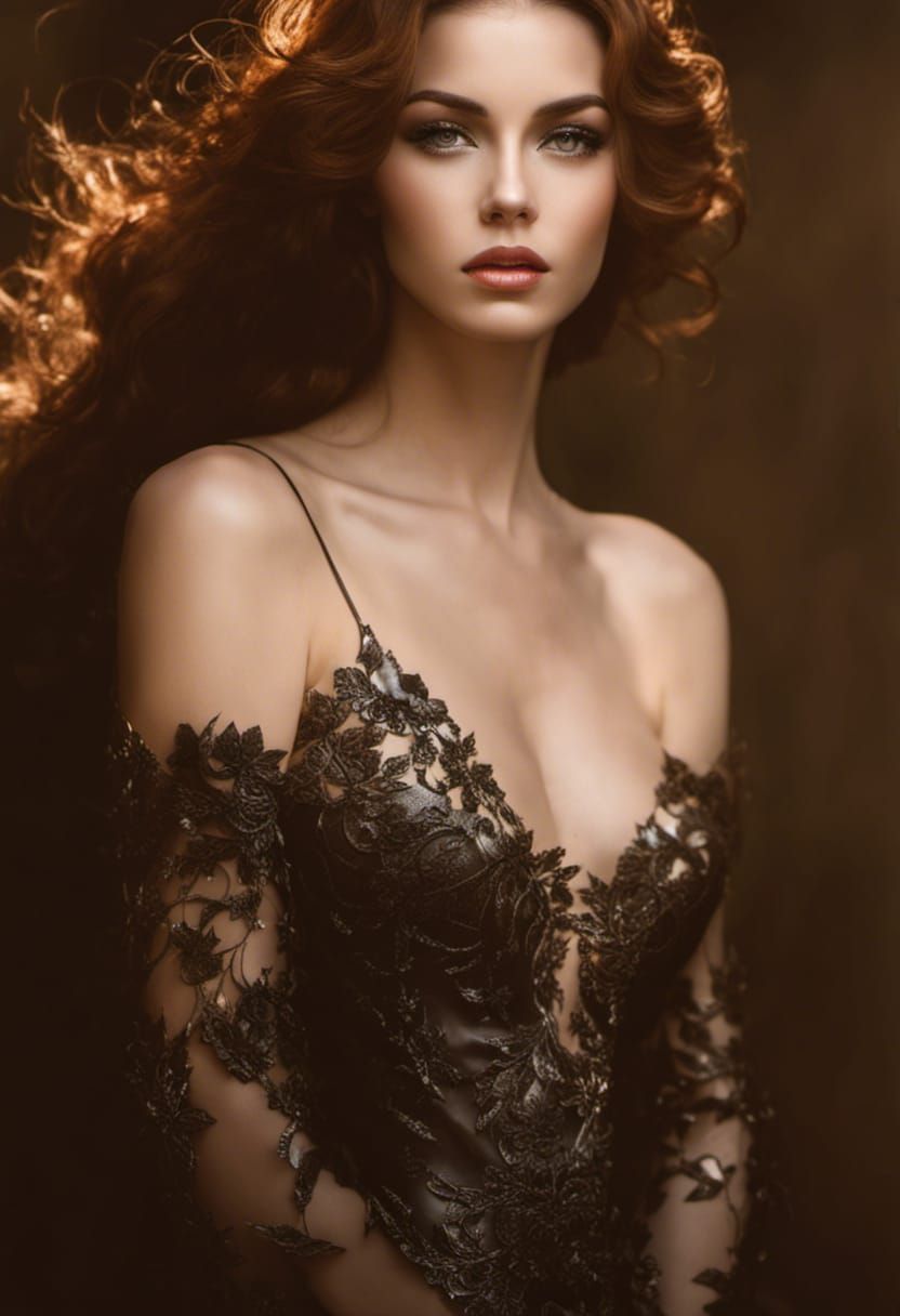 Woman in Metal Lace Gown, Digital Masterpiece