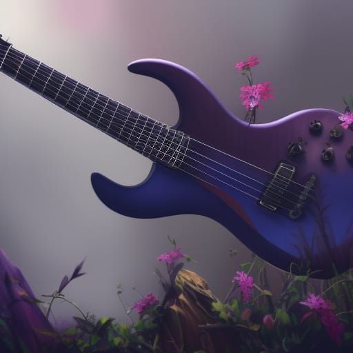 Electric Guitar with Flowers: Detailed Matte Painting