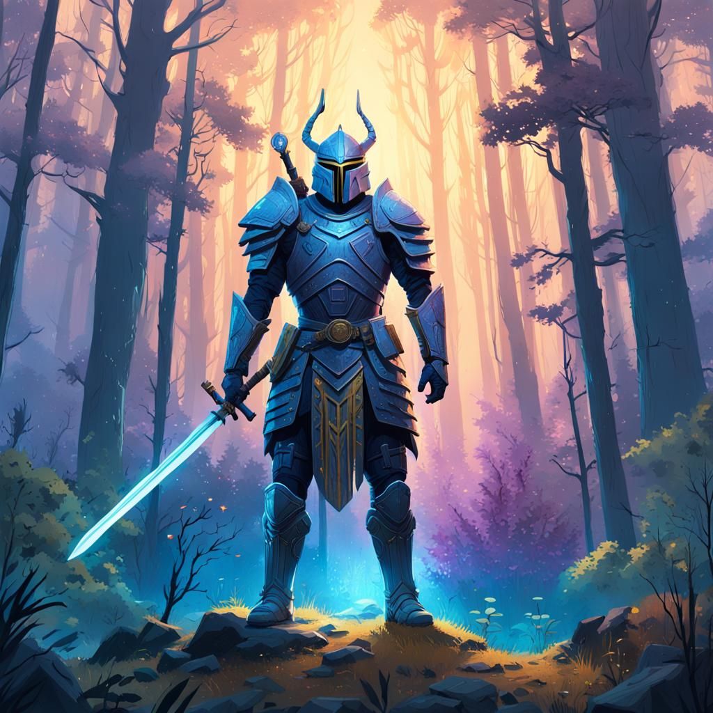 Majestic Warrior in Ancient Fantasy Forest
