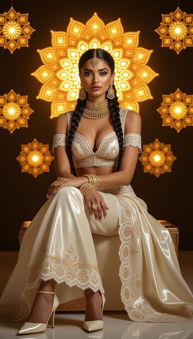 Indian Woman in Leather and Lace with Golden Mandalas