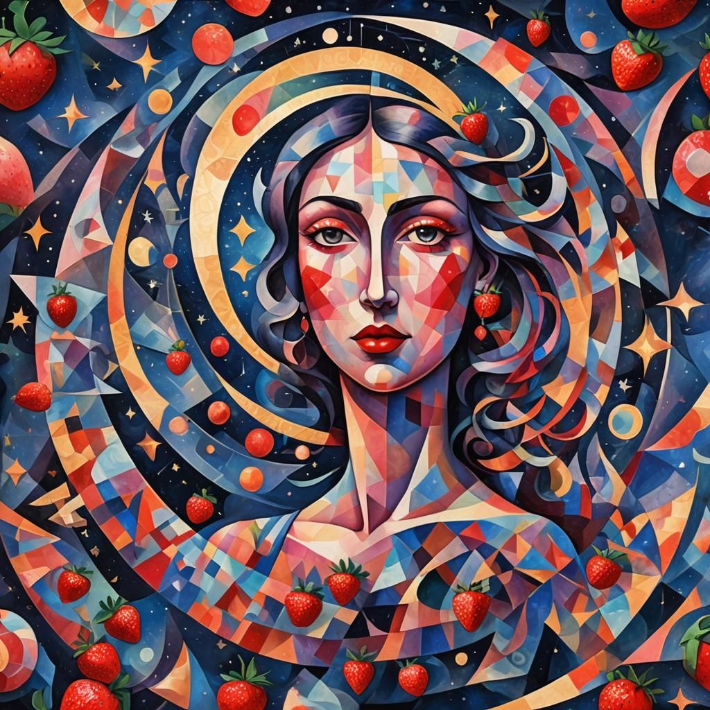 Strawberry Moon: Holographic Astral Cosmic Illustration