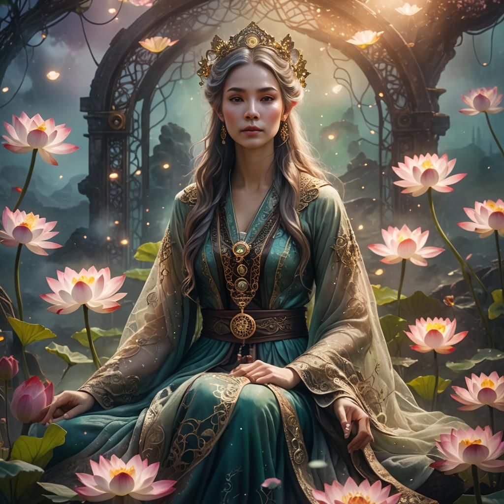 Mystical Woman in Dreamlike Landscape, Ethereal Concept Art