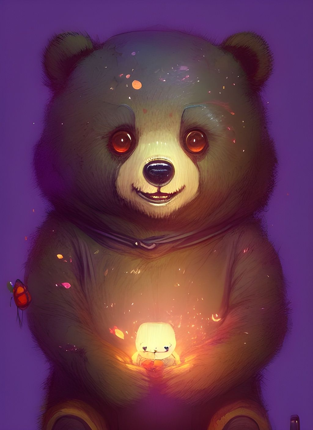 Cute Bear with Firefly Digital Illustration