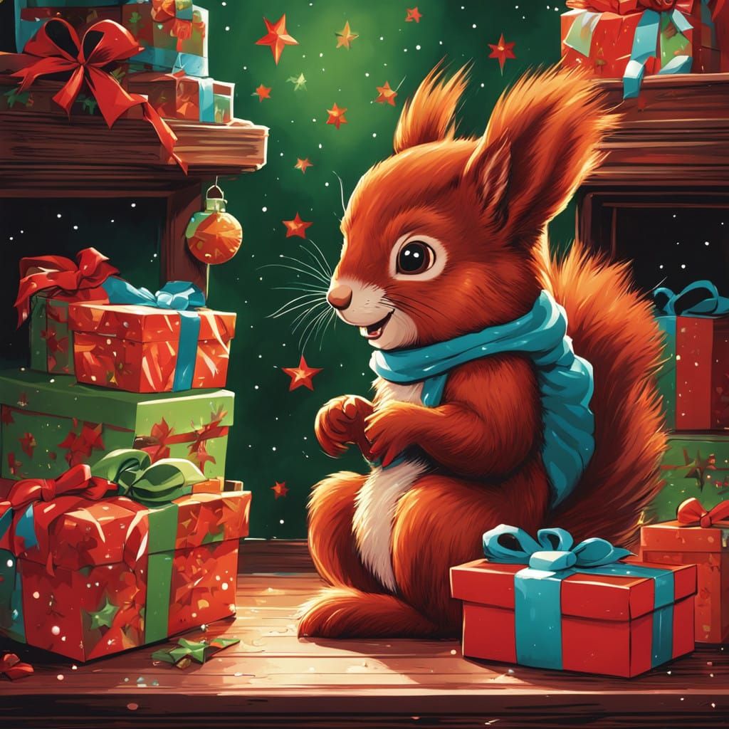 Squirrel Toddlers Receive Christmas Gifts in Vibrant Comic B...